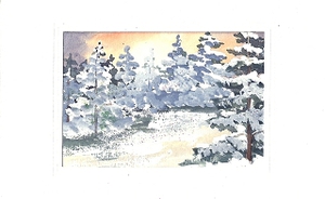 Aquarell-Tannen im Schnee