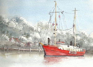 Aquarell-Hamburg-Elbe-Feuerschiff